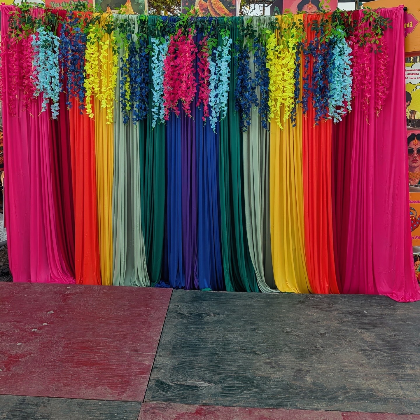 Colorful outdoor draping backdrop